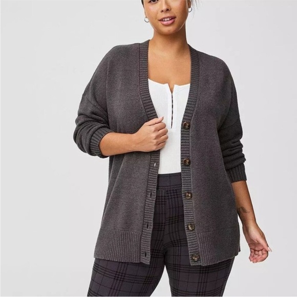 torrid Sweaters - Torrid Drop Shoulder Relaxed Girlfriend Cardigan Knit Sweater Minimalist Grey 1X